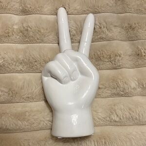 White Peace Sign Hand Sculpture